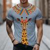 Sommer Herren Ethnischer Stil Giraffe 3D-Druck T-Shirt Retro Herren Rundhals Kurzarm T-Shirt Outdoor Lässig Streetwear Sportbekleidung