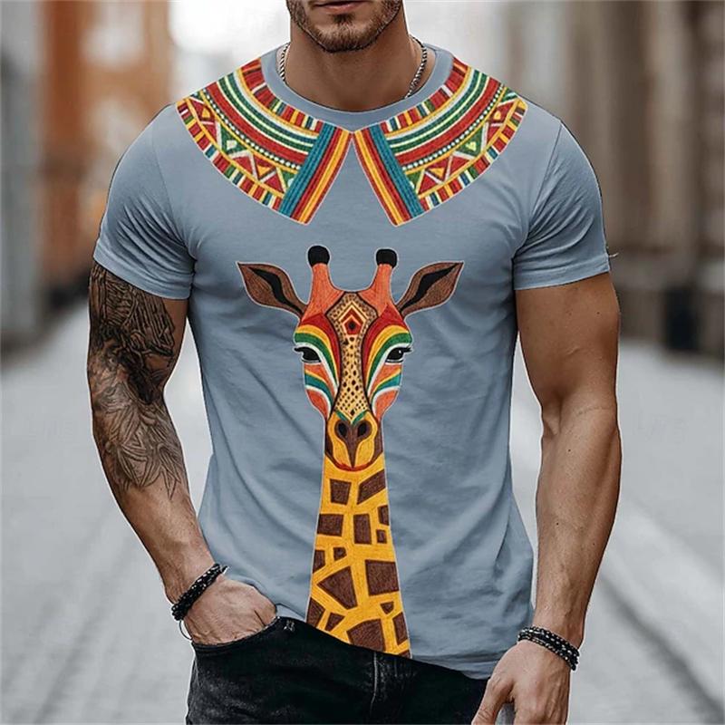 

Summer Men s Ethnic-Style Giraffe 3D Print T-Shirt Retro Men Crew Neck Short-Sleeve T-Shirt Outdoor Casual Streetwear Sportswear XL