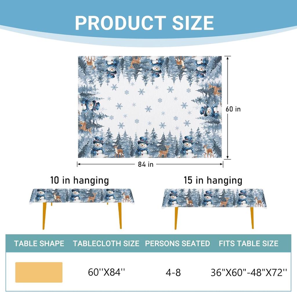 Christmas Snowman Reindeer Pine Tree Waterproof Tablecloth Table Decor Reusable Kitchen Dining Tablecloth Christmas Decorations