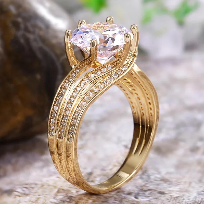 

12MM Cubic Zirconia Bridal Wedding Ring Gold Color Solitaire Engagement Party Zircon for Women Brilliant Fashion Accessory 6