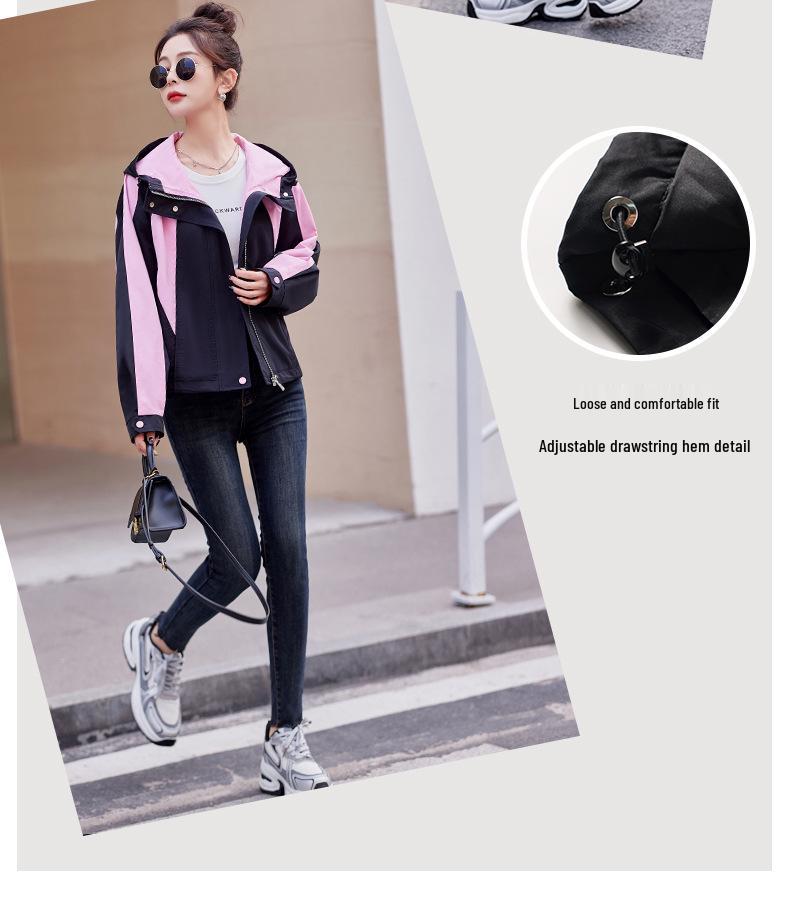 Spring/Autumn 2024 Women's Loose Fit Color Block Patchwork Windbreaker Jacket, Small Size, Style YL623