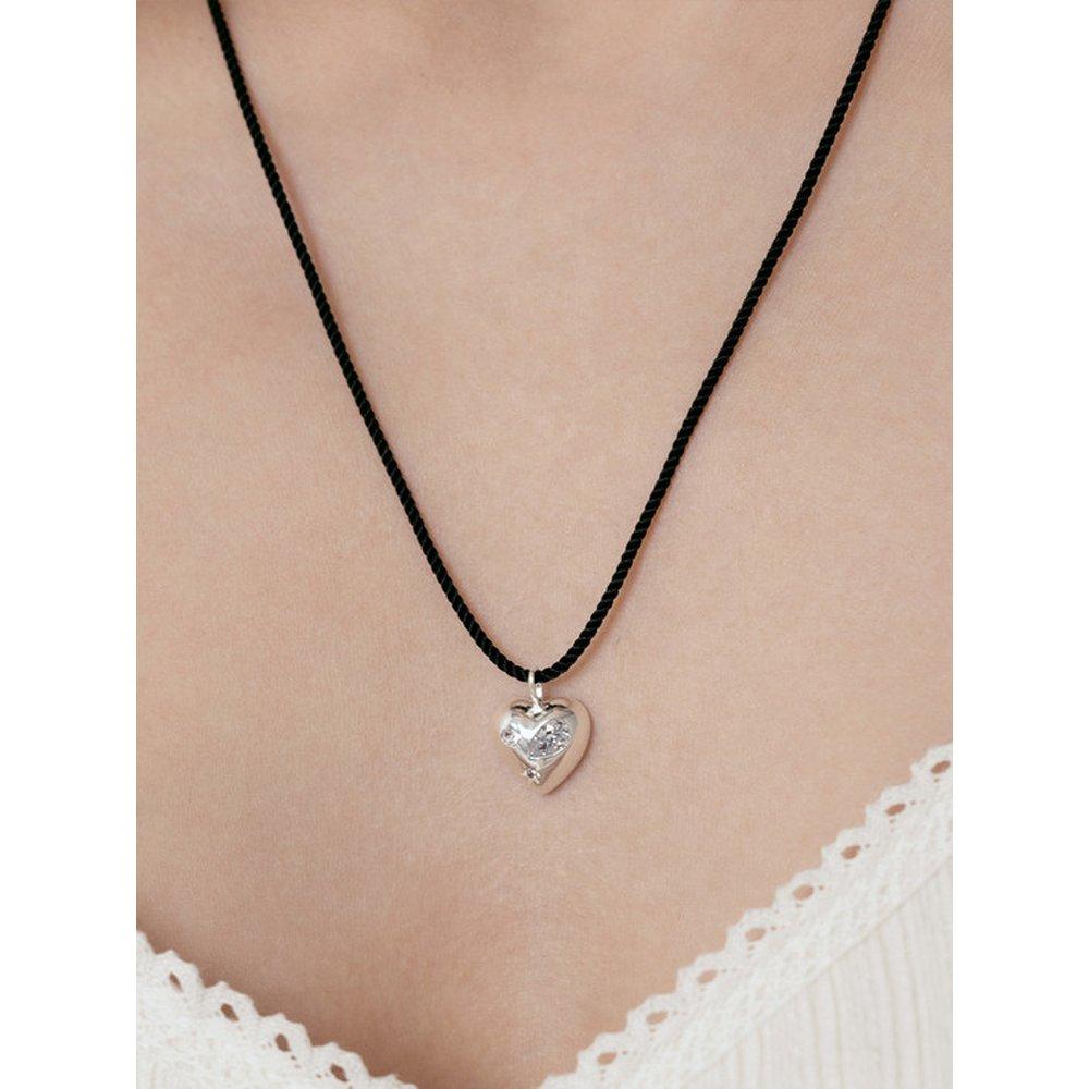 (925 Silver) Witty Cubic Heart String Necklace Nz2118
