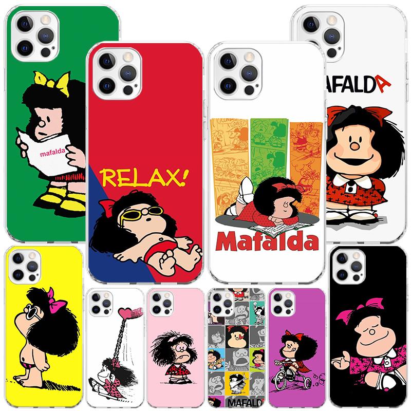 Cartoon Cute Mafalda Phone Case For iPhone 13 12 Mini 11 Pro Max XS XR X SE 7 8 Plus 5S 5 6S 6 Gift Print Cover Fundas