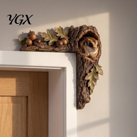 Woodland Door Frame Decor Chipmunk Tree Topper, Squirrel Owl Wooden Sign, Funny Whimsical Unique Housewarming Gifts for Her Animals Corner Ornament,