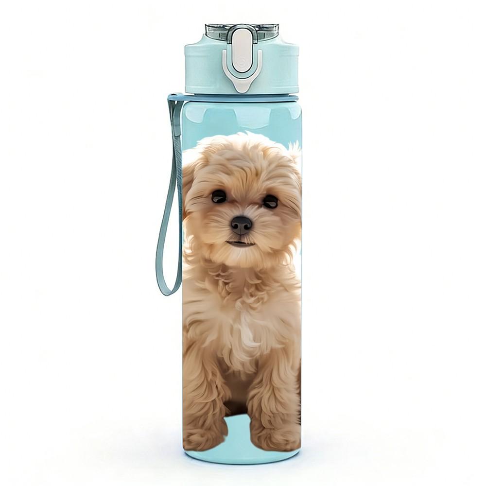 1PC Brown Teddy Dog Print 750ml Color Plastic Sports Water Bottle Leakproof Flip Straw Lid Suitable for Sports Office Home Use