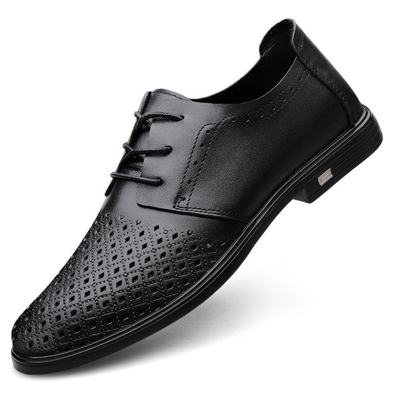 Men's Plus Size Genuine Leather Breathable Casual Shoes - Lace-up Driving Loafers with Soft Sole