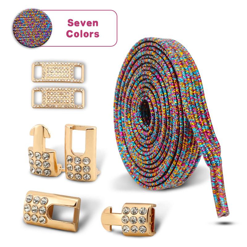 Luxury Gold Diamond buckle Shoelaces without ties Glitter Elastic Laces Sneakers Tennis No Tie Shoe laces Flat Shoelace for Shoe