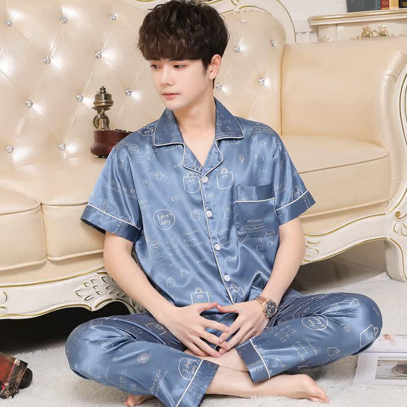 Nanjiren Men's Ice Silk Short Sleeve Pajama Set