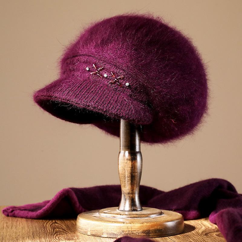 

Winter old man hat female old lady rabbit wool mother piled thickened warm grandma old man knitted hat One size