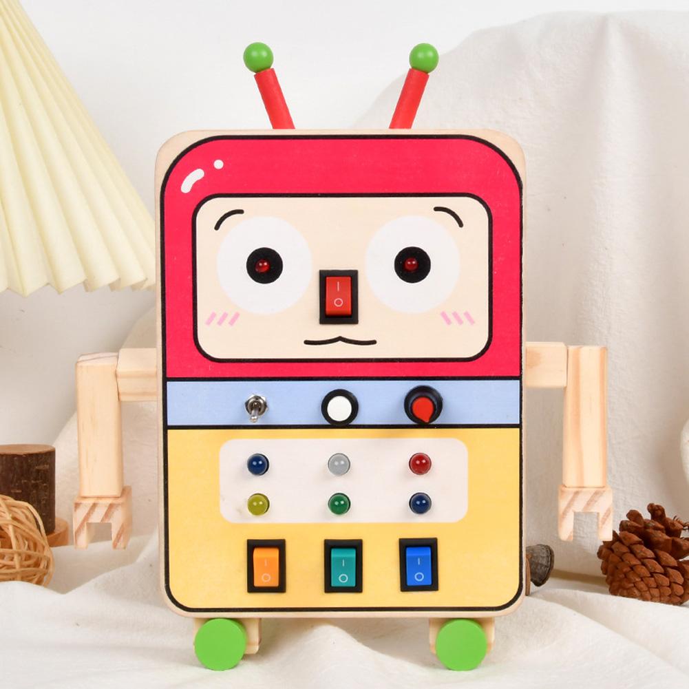 Kids Wooden Busy Board Robot Sensory Board Switch Toy With Remote Control Led Lights Gifts For Boys Girls