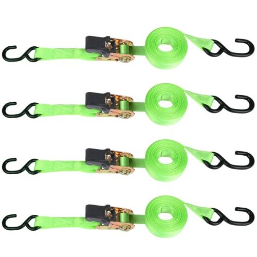 

Set of 4 Lashing Belts, Ratchet Belts, Down Belts, Cargo Tie-Down Belts, 20cm Fixed Side, 4.5m Winding Side, 2.5cm Wide, 800kg Breaking Load Capacity