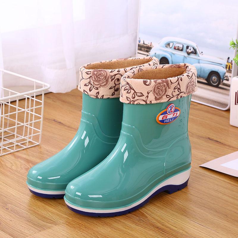 Short Rain Shoes Women's Non-slip and Wear-resistant Water Shoes Waterproof Glue Shoes Fleece Warm Water Boots Labor Protection Medium Tube Horse