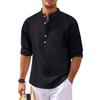 Men's Casual Cotton Linen Stand,up Collar Long,sleeved Shirt