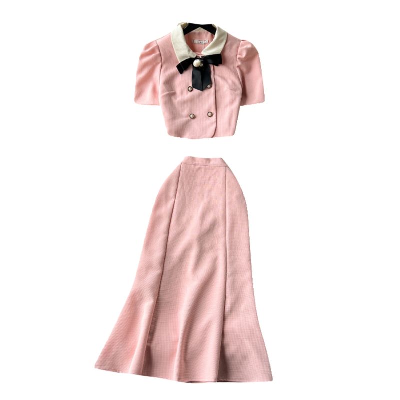 Qianjin Style French Socialite Small Dress Women's Fancy Classic Style Puff Sleeve Top + High Waist Fishtail Skirt