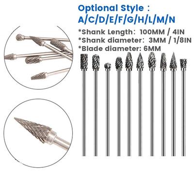 11 Types 100mm Grinding Head Rotary Burr Carving Double Cut Long