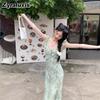 Layered Floral V-Neck Ruffled Edge Slim Fit One Piece Dress