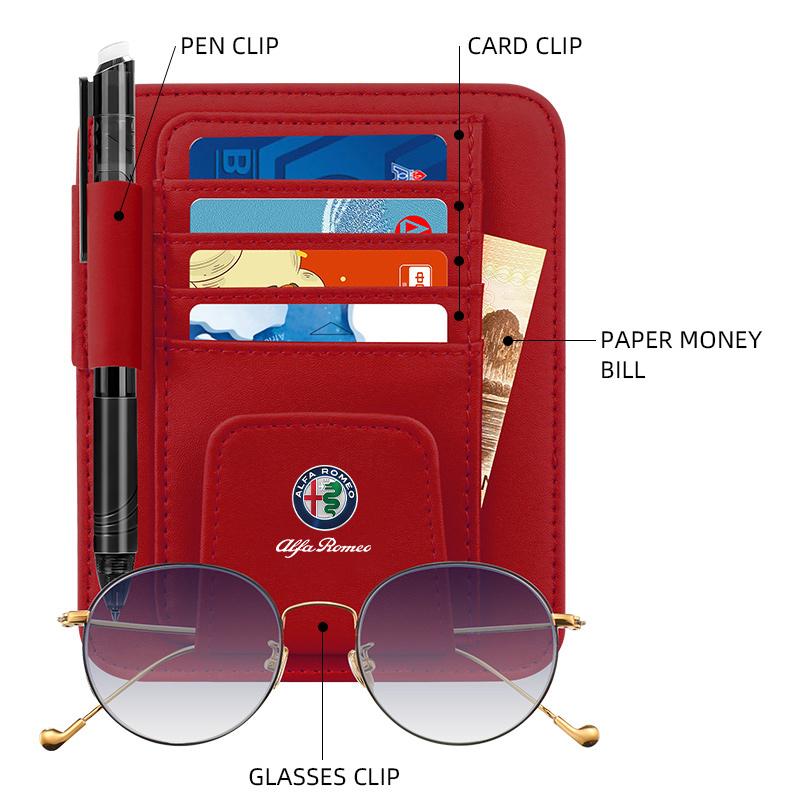 Car Sun Visor Organizer Multi-Pocket Card Glasses Storage Holder for Alfa Romeo AlfaRomeo Giulietta 159 Giulia 147 Mito 156