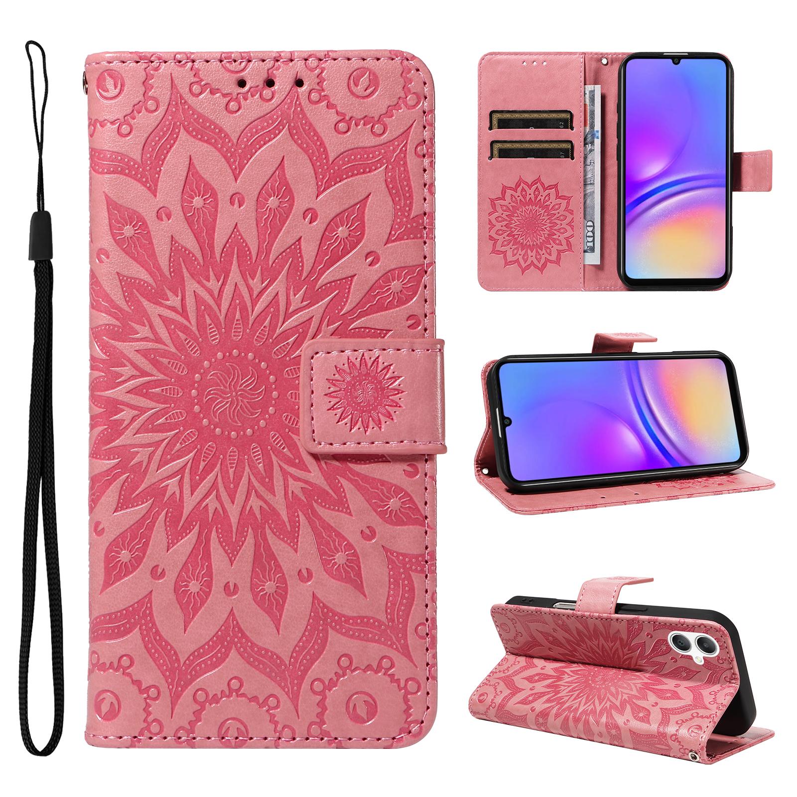

For Samsung Galaxy A06 5G/Galaxy A06 4G Leather Wallet Case Sunflower Imprinted Phone Cover Pink