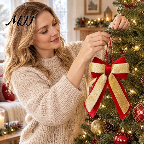 High Quality Fabric Bows Velvet Christmas Bow, Color Contrasting Wreath Bows, Holiday Home Accents Bowknot Accessories for Wreath, Xmas Tree, Wedding