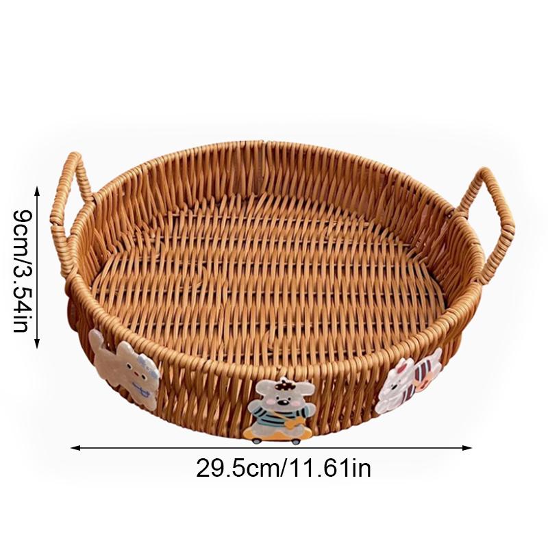 1PC Imitation Rattan Storage Supplies Round Shape Home Storage Tray Party Food Plate Kitchen Handwoven Picnic Food Tray 3 Sizes
