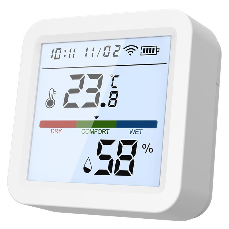 

Room Digital Thermometer Indoor Hygrometer Tuya WiFi Weather Station Bluetooth Temperature Humidity Meter Table Desk Mini Clock белый