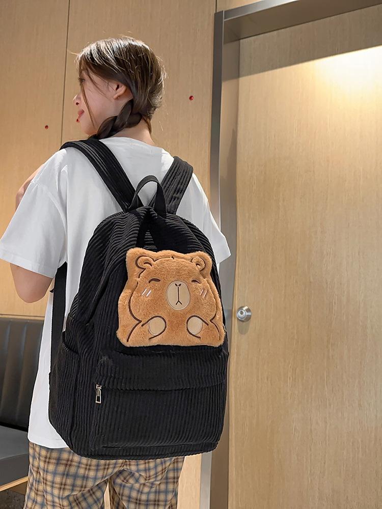 Schoolbag New Korean Ins Cute Cartoon Corduroy Backpack Japanese Harajuku Girl Schoolbag Soft Sister Cartoon Backpack