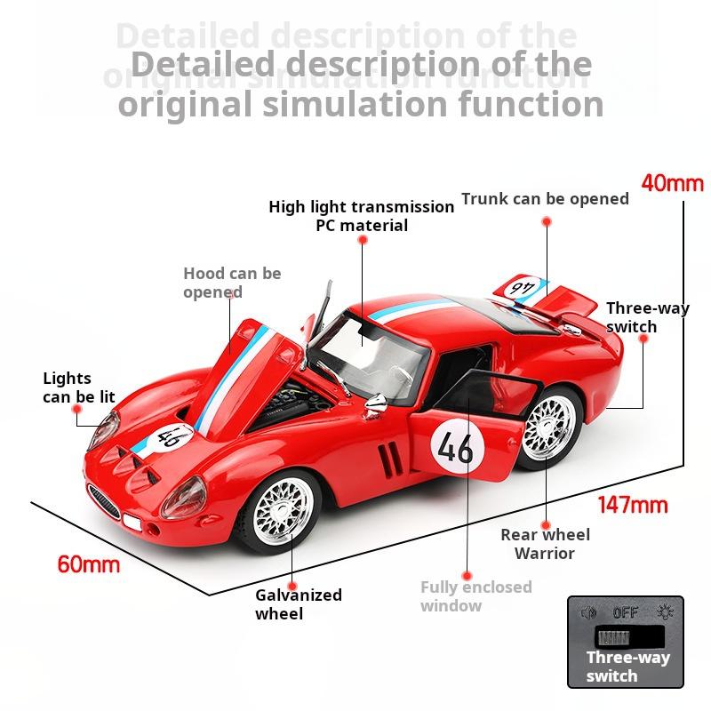 1:32 Classic Racing 250 Gt0 Supercar Alloy Toy Car Model Sound and Light Comeback Collection Display Children's Gift