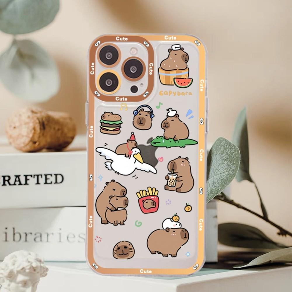 Cartoon Capybara Phone Case For iPhone 15 11 12 13 14 Mini Pro Max XR X XS TPU Clear Case