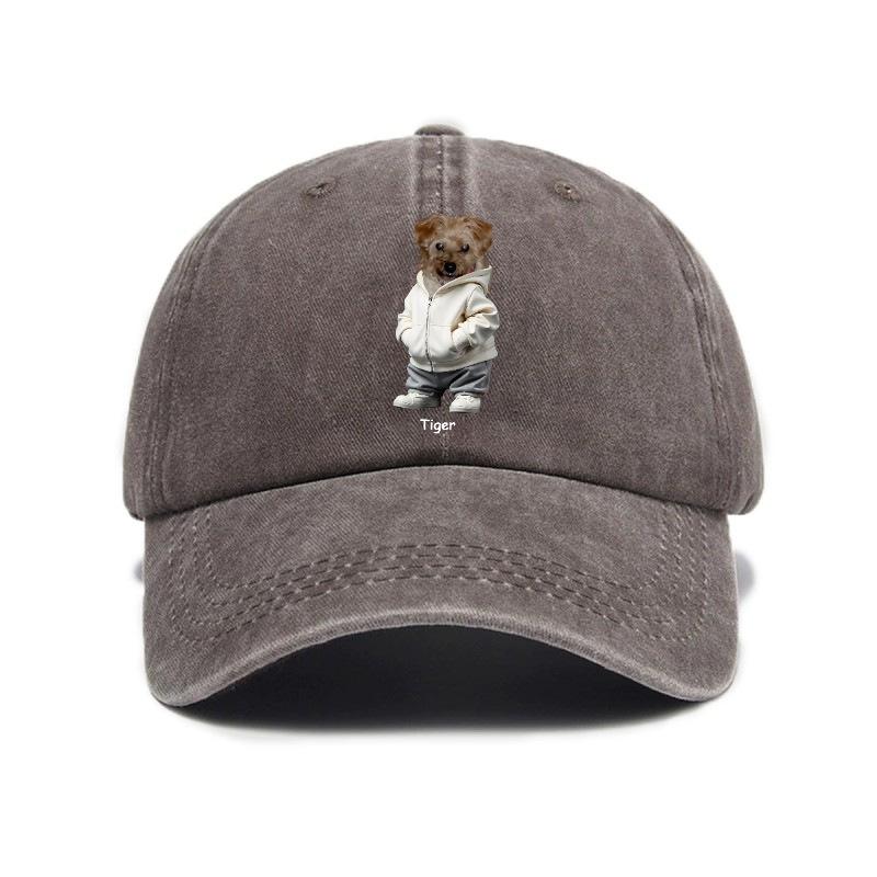 Puppy print washed retro distressed soft top baseball cap unisex cute baseball cap