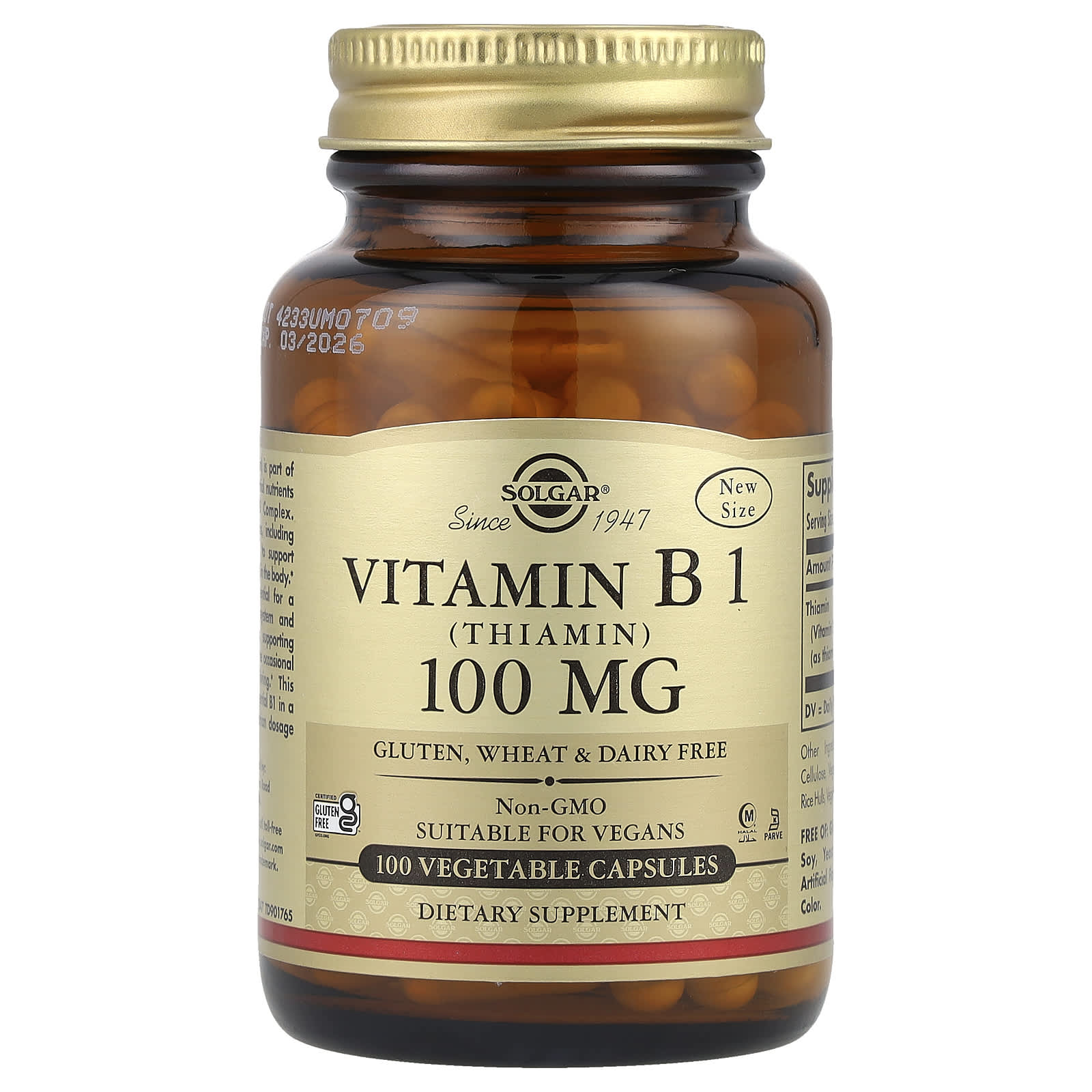 

Solgar, Vitamin B1, 100 mg, 100 Vegetable Capsules