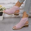 2025 European and American foreign trade new fly-woven rear hollow heel sandals women's knitted breathable hollow fish mouth cool boots 43