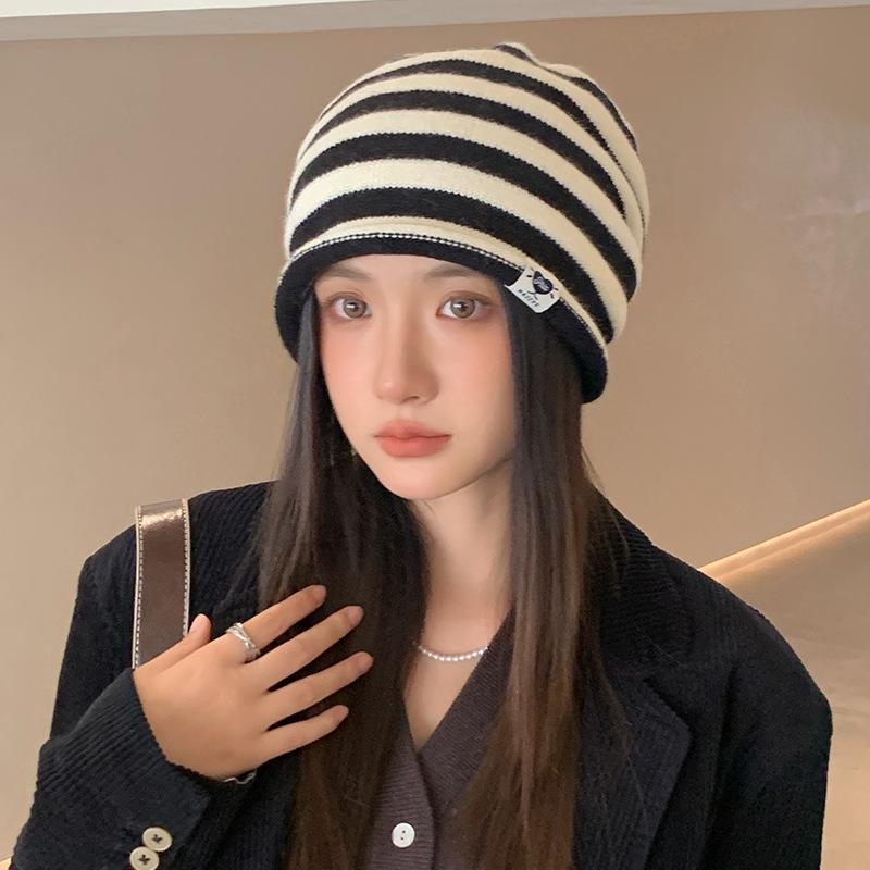 

Autumn and Winter Wool Sheep Knitted Hat, Two-color Crimping Heap Hat, Women s European and American Ear Protectors One Size