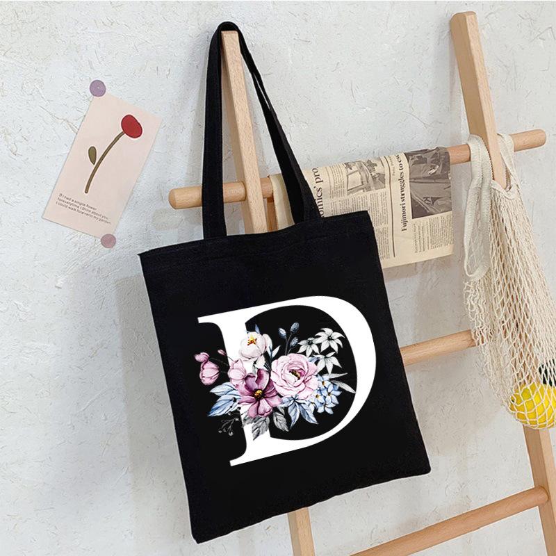 Alphabet24 Letter Print Student Portable Canvas Bag Tote Bag Large Capacity Messenger Bag