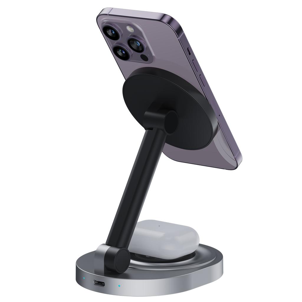 3 In 1 Magnetic Wireless Charger Foldable Adjustable Stand for iPhone 17 16 15 14 13 12 Apple Watch AirPods Fast Charging