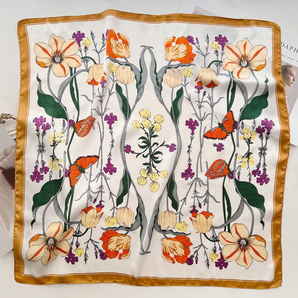 Summer Plant Flower Small Square Scarf Silk Scarf Women'S Headscarf With Shirt Professional Decoration Neck Protection Thin Scarf