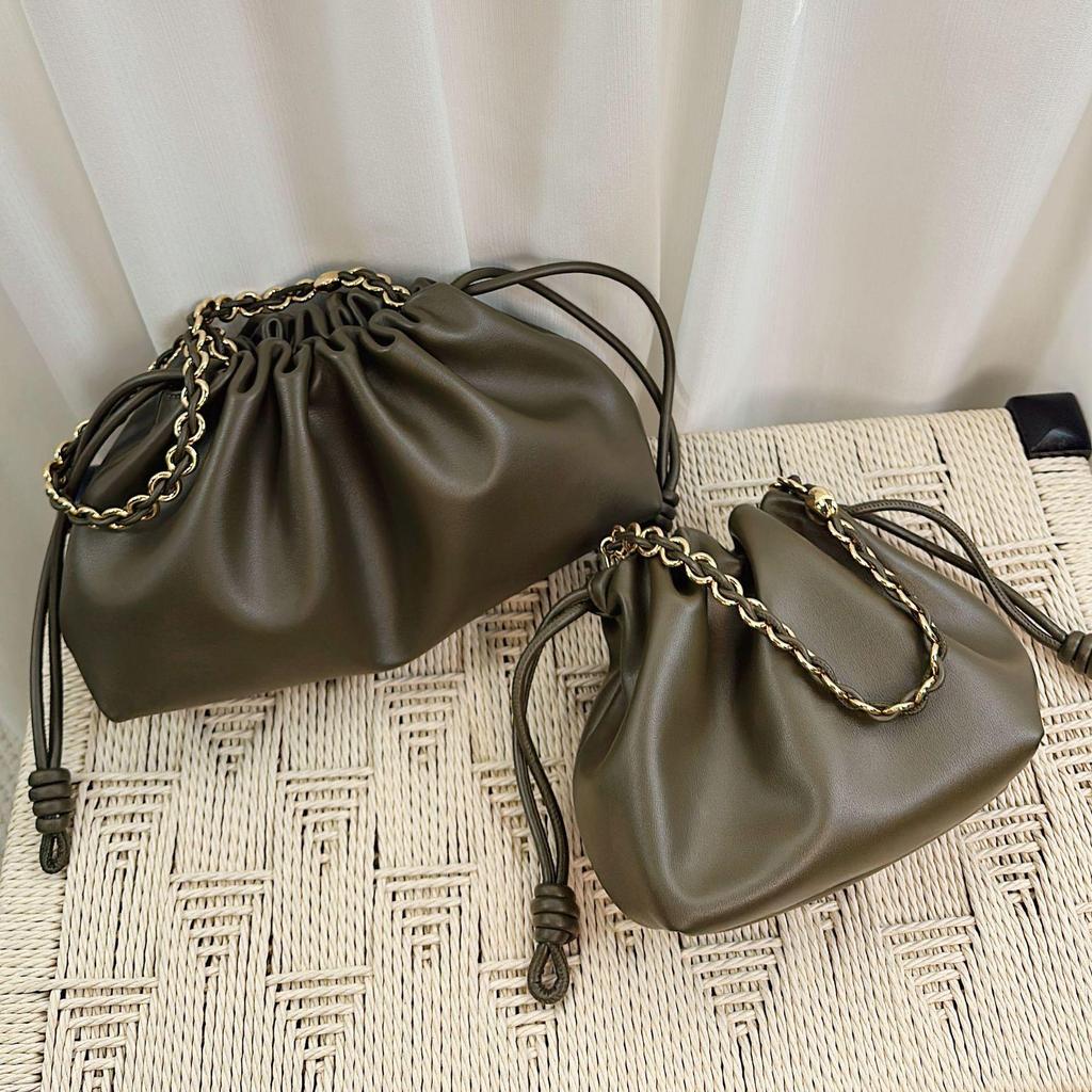 New Model Women's Genuine Leather Cloud Bag: Top Grain Cowhide Drawstring Purse & Crossbody Clutch