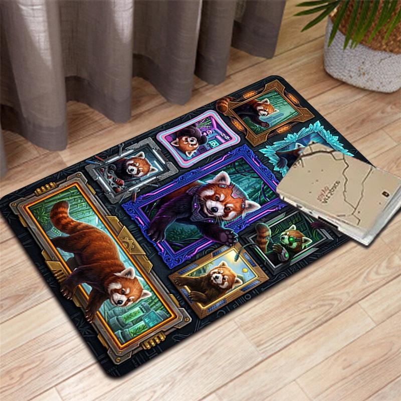 Futuristic Panda Frames Pattern Rug Floor Mat for Living Room or Bedroom Soft and Comfortable Carpet a Gift for Birthday and Holiday.
