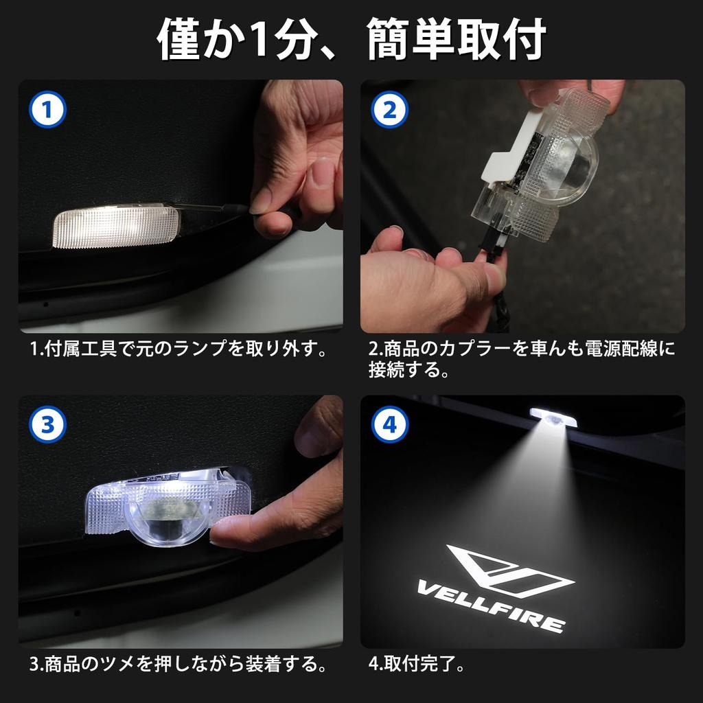 Kotesoto LED Courtesy Lights for Toyota Vellfire 40 Series Vellfire 40 LED Logo Projection Door Welcome Lights Genuine High Custom Custom Includes