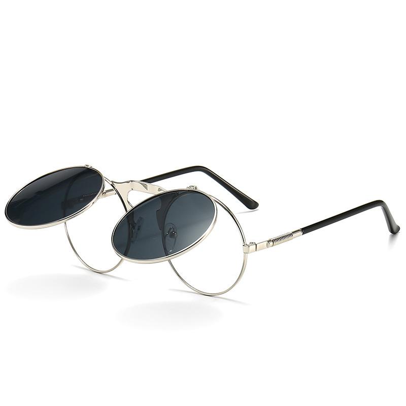 Vintage Steampunk Round Sunglasses Men Women Luxury Alloy Punk Glasses Men Fashion Metal Retro Clamshell Sun Glasses UV400