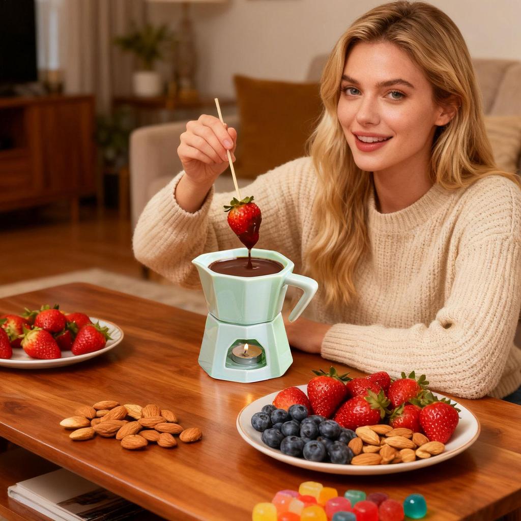 Small Fondue Pot Butter Warmer Melting Even Heating Chocolate Fondue Cup Ceramic Mug for Birthday Christmas Holiday Party Office