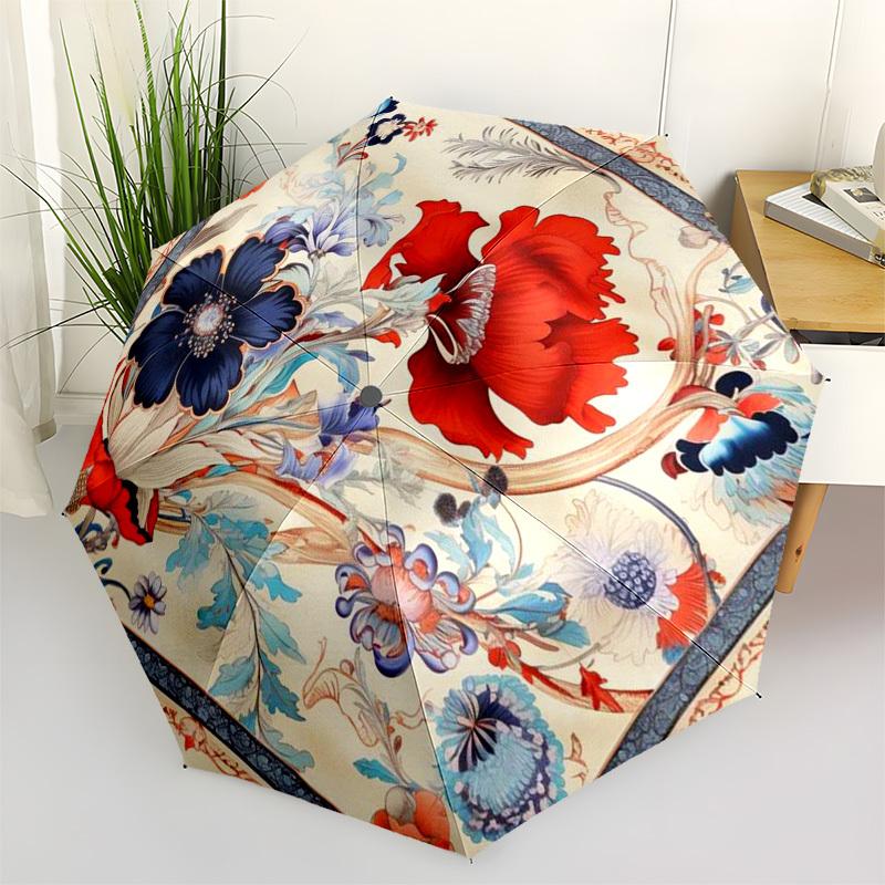 1pc Floral Artwork Umbrella with Plastic Handle,Suitable for All Seasons Umbrellaptys26080