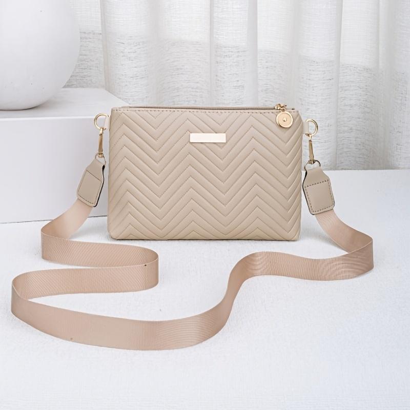 Stylish Striped Shoulder/Crossbody/Handbag with Delicate Hardware Accessories, Zipper Closure, Multifunctional Bag for Daily Use