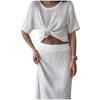 Women's Casual Suit Short Sleeved Hollowed Out Top Knitted Half Skirt Set Solid Color Versatile Summer Refreshing Wearing Temperament Elegant Dress