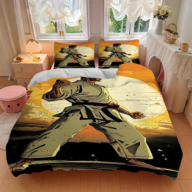 3pcs Anime Karate Fighter Comforter Set with One Quilt Cover, Two Pillowcases (No Core) - Perfect for Bedroom and Guest Room Decoration - Anime Cartoo