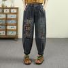 Herbst Neu Elastische Taille Groß Retro Chinesische Stickerei Jeans Harems Hose Damen