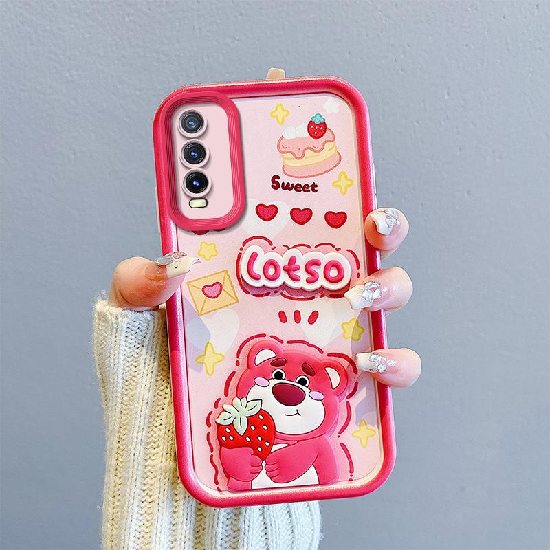 KEYSION Shockproof Case for VIVO Y20 2021 Y20sG Y20i with Lanyard Soft Silicone Cute 3D Cartoon Doll Phone Cover for Y12A Y12S Y11S