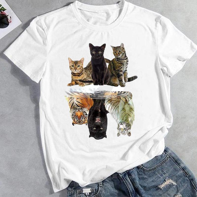 

European sizes Lady Female Print Tee Summer Fashion 3D Cat Lovely Trend Graphic T-shirt Clothing Casual Women Top Tshirt Short Sleeve 4XL