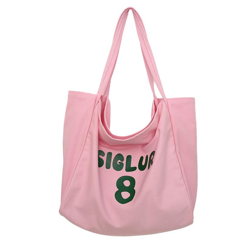 

Spring and summer new printed canvas bag women s niche design large-capacity shoulder bag lazy atmosphere tote bag One size розовый