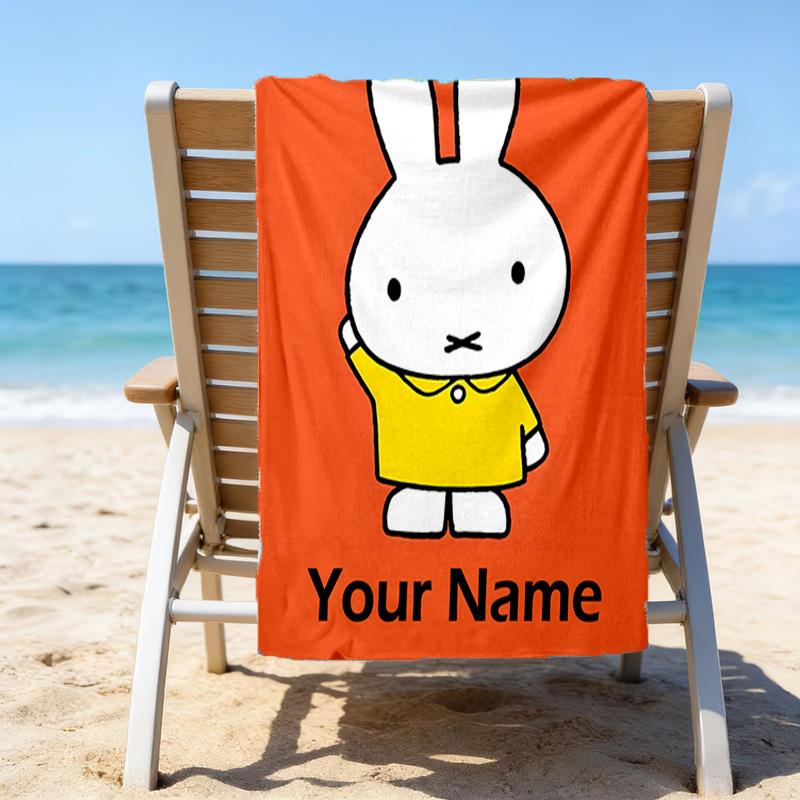 1pc Miffy2 Beach Towel with Custom Name, Beach/Swimming/Bath/Picnic/Camping Towel, Suitable for Seaside Beaches