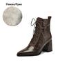 Fashion NEW Autumn Women Boots Genuine Leather Shoes for Women Pointed Toe Chunky Heel Shoes Lace-up Zipper Modern Boots High Heel Boots